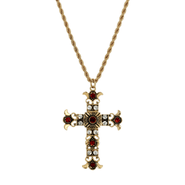 Symbols of Faith Gold Tone Cross Clear Crystal & Bead Necklace