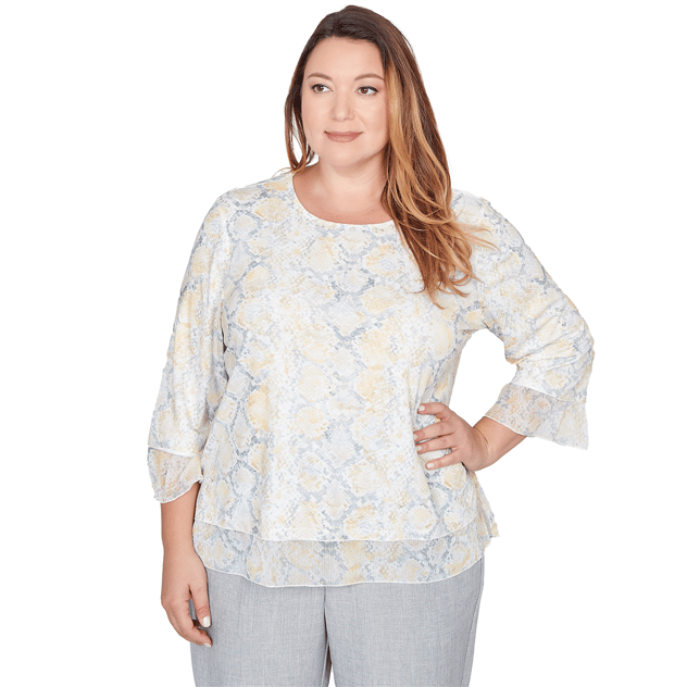 Plus Size Alfred Dunner Al Fresco Flounce Sleeve Snakeskin Blouse