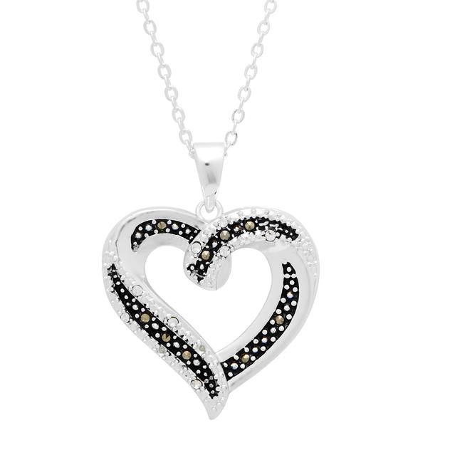 Marsala Genuine Marcasite w/Clear Crystal Heart Pendant