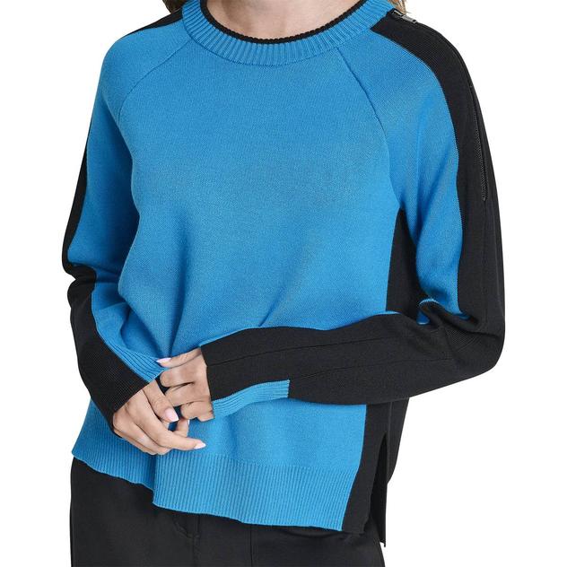 Womens DKNY Long Double Zip Sleeve Color Block Sweater