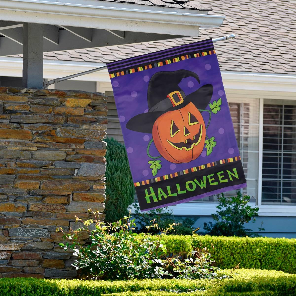 Northlight Seasonal Pumpkin in a Witch Hat Outdoor Garden Flag