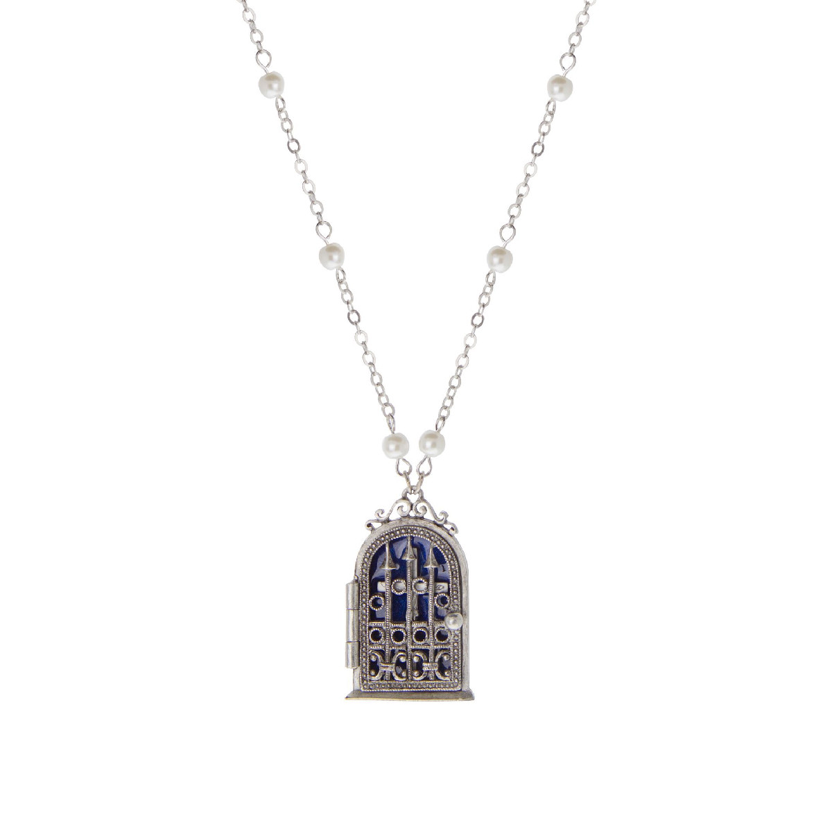 Symbols of Faith Blue Enamel Cross House Locket Necklace