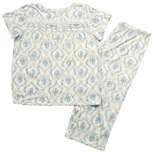 Womens Laura Ashley® Floral Lace Trim Henley Capri Pajama Set