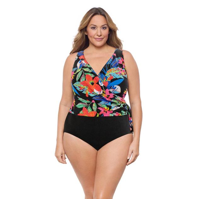 Plus Size Great Lengths Floral Shade Draped One Piece Swimsuit
