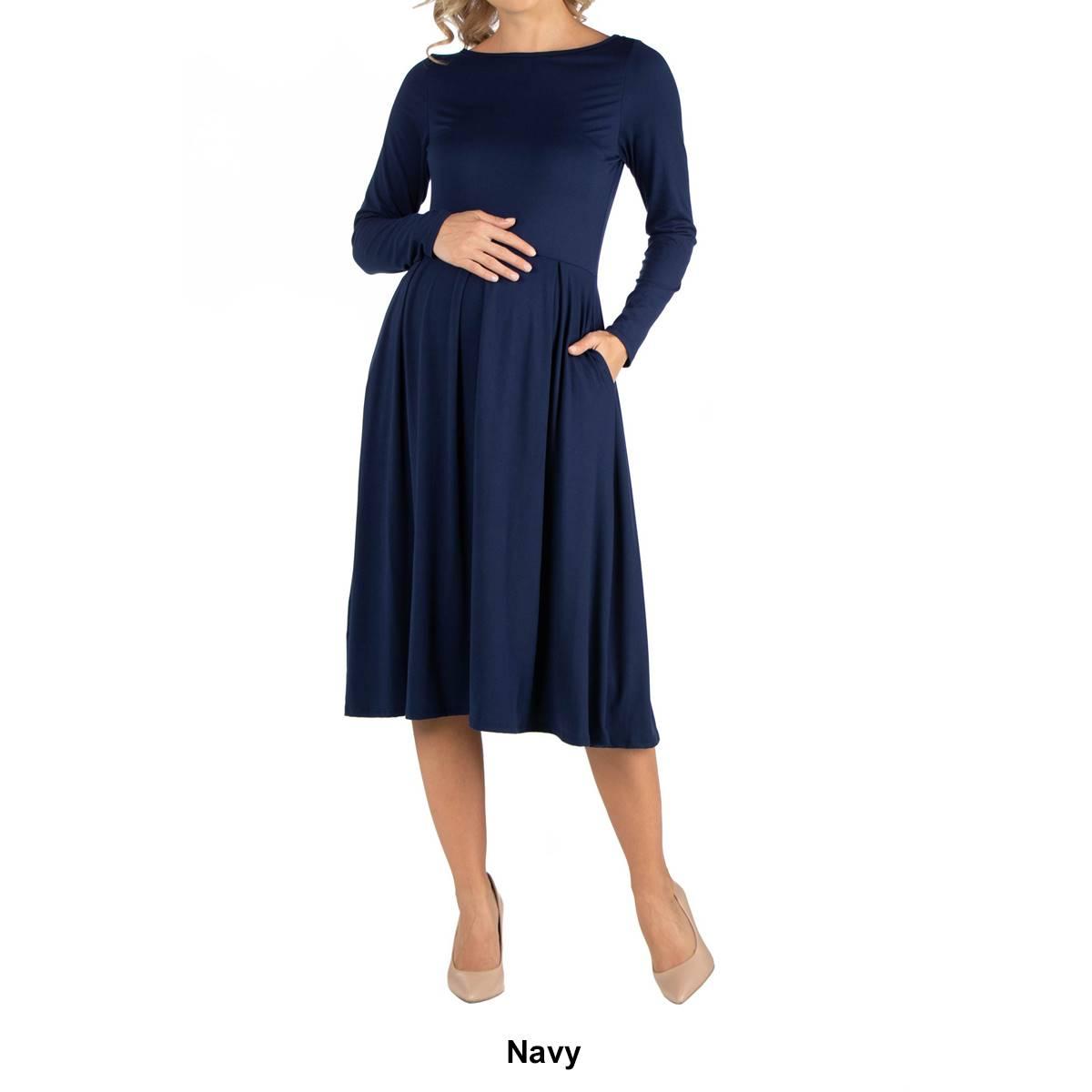 Plus Size 24/7 Comfort Apparel Fit & Flare Maternity Midi Dress