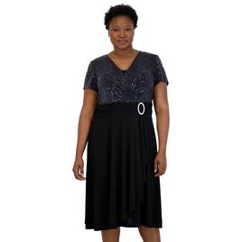Plus Size R&M Richards Rhinestone Buckle Glitter Wrap Dress