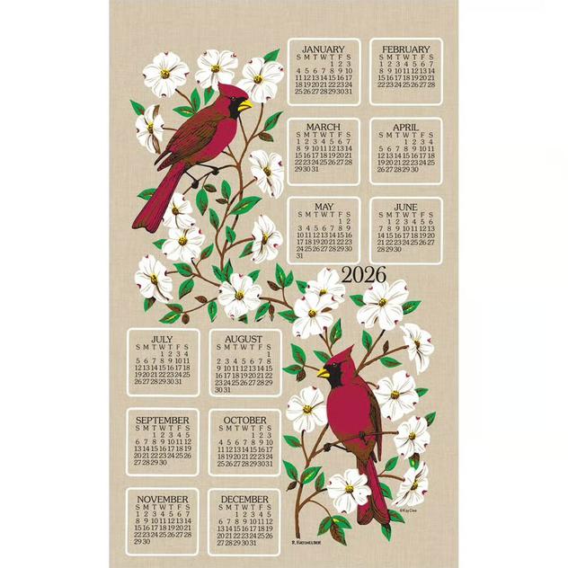 Kay Dee 2026 Dogwood & Cardinal Calendar Towel