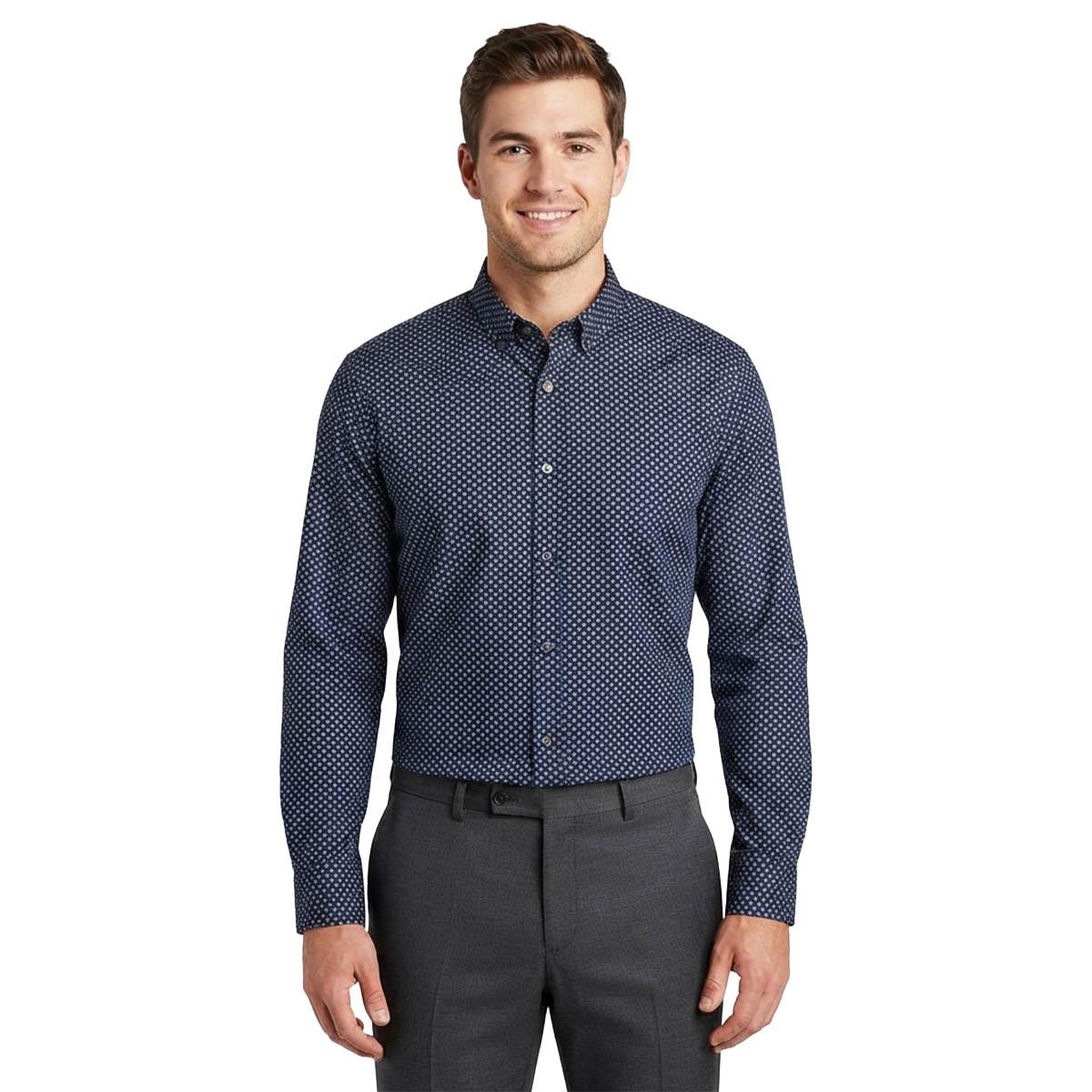 Mens Christian Aujard Fitted Diamond & Dots Dress Shirt - Navy