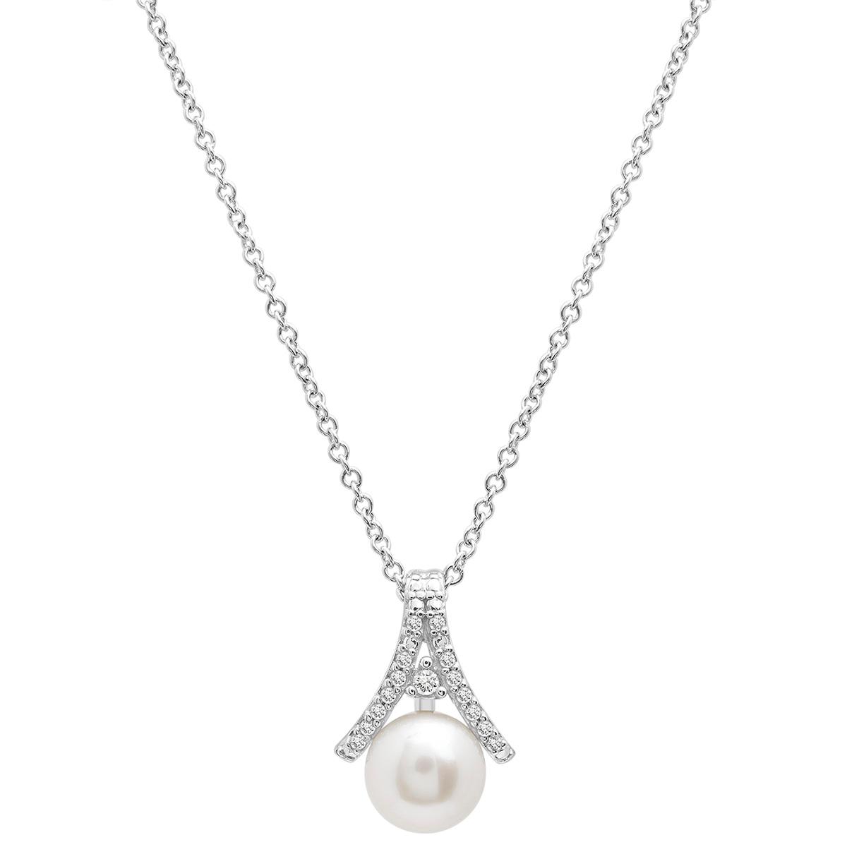 Gemstone Classics(tm) Sterling Silver Diamond Pearl Pendant