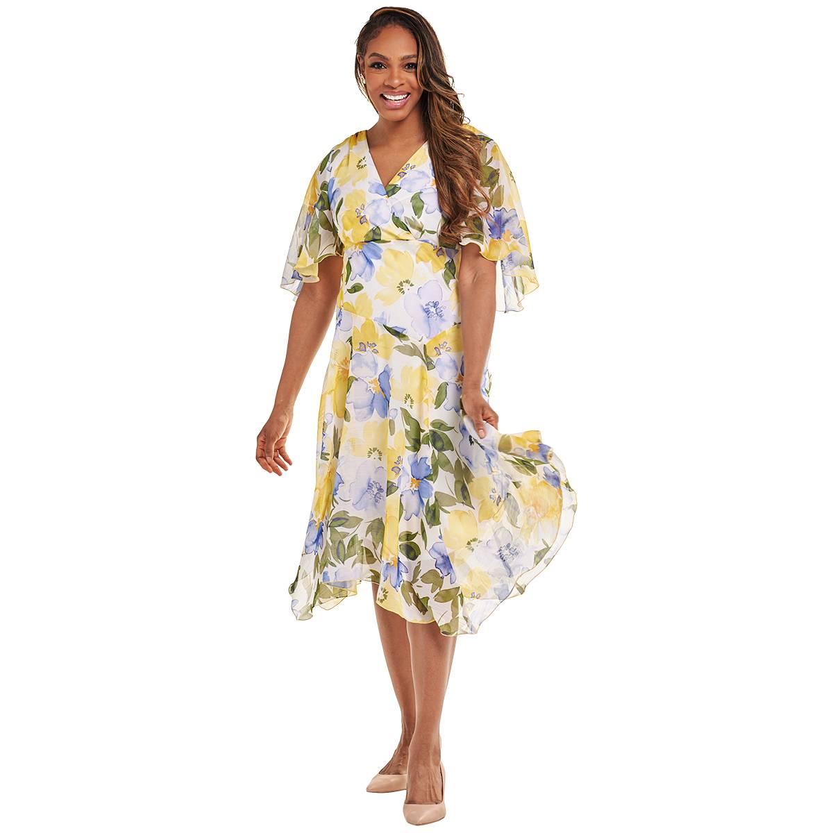 Womens Rabbit Rabbit Rabbit Flutter Sleeve Square Neck Puff Dress