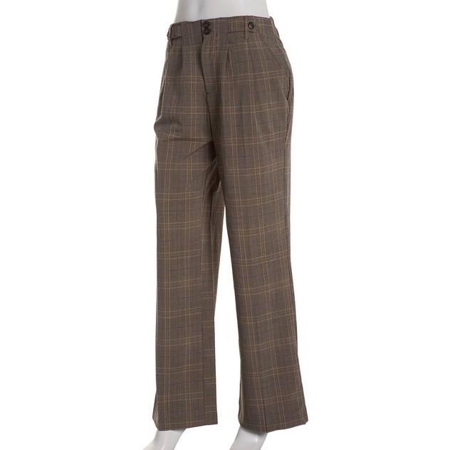 Juniors Leighton Bi-Stretch Wide Leg Plaid Pleated Trousers