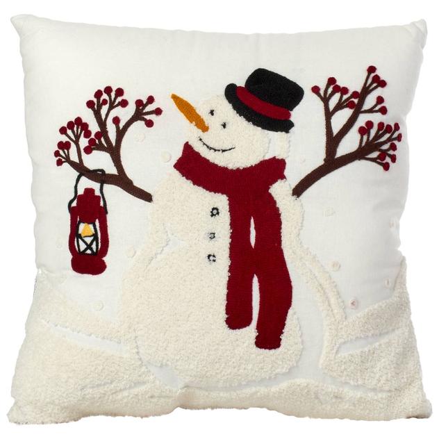 Snowman with Lantern Decorative Pillow - 18x18