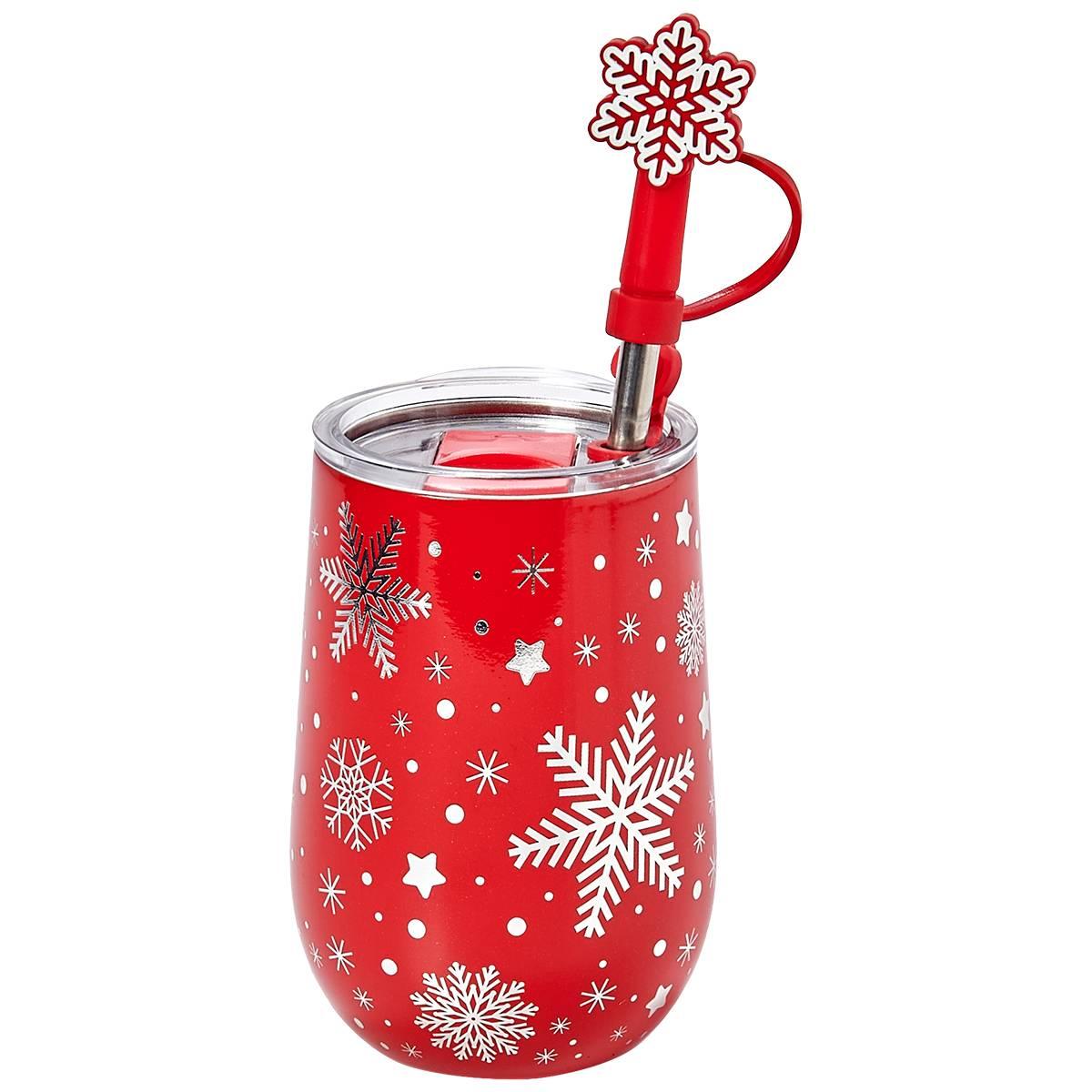 Gourmet Home Glitter Wine Tumbler with Straw - Red