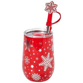 Gourmet Home Glitter Wine Tumbler with Straw - Red