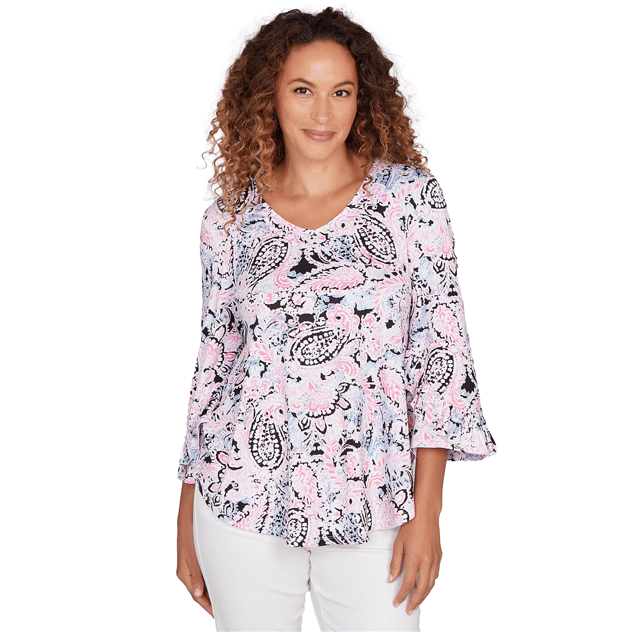 Petite Ruby Rd. California Dreaming 3/4 Sleeve Paisley Blouse