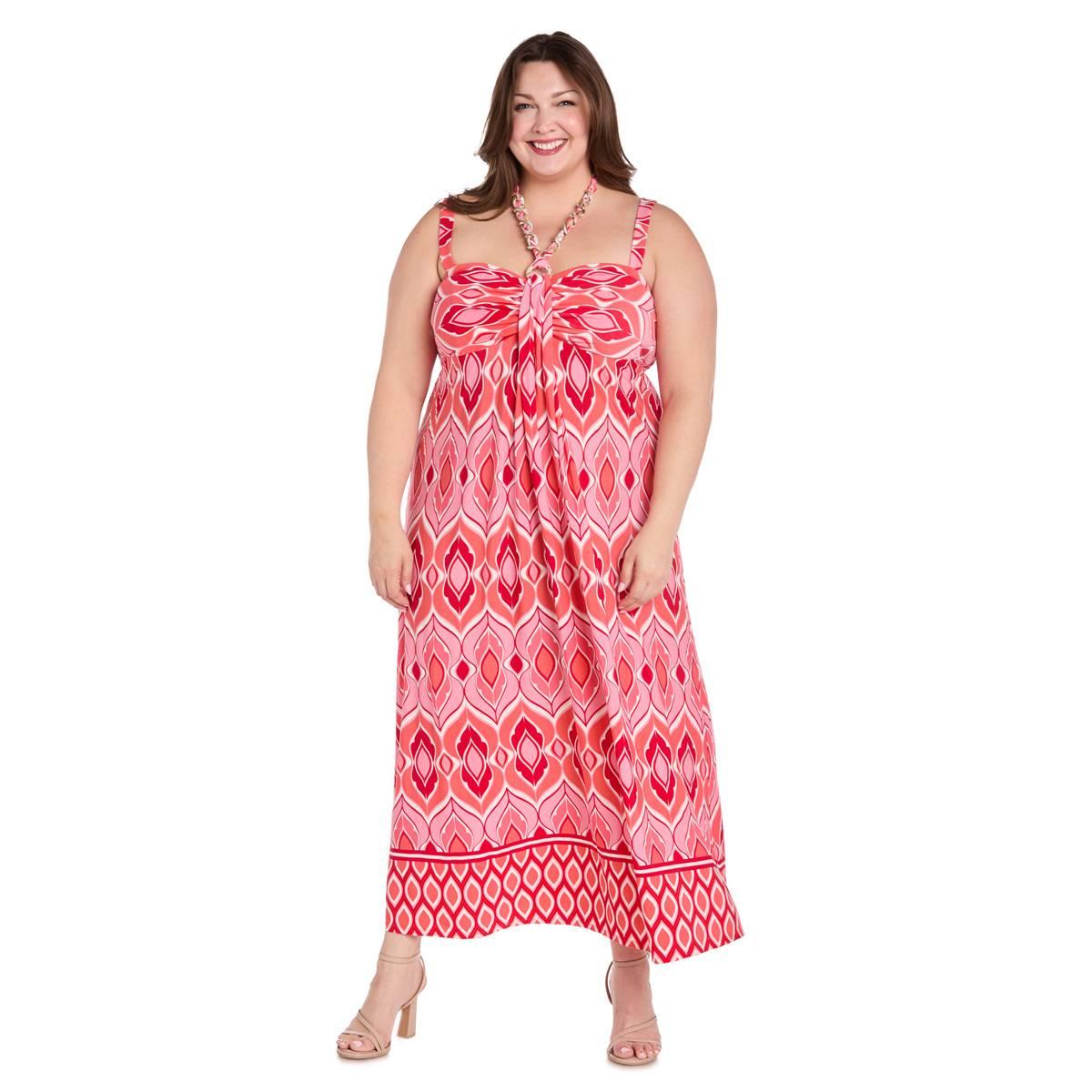 Plus Size R&M Richards Coral & Pink Maxi Dress