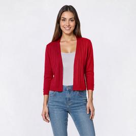Womens 89th & Madison 3/4 Sleeve Solid Cable Shrug