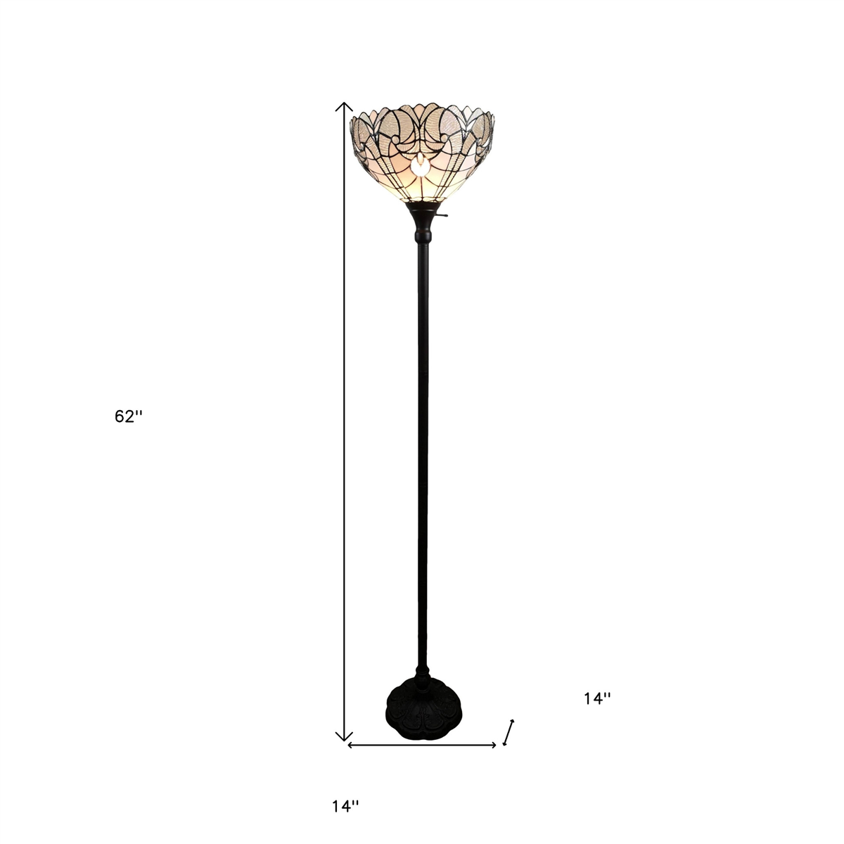 HomeRoots 62in. Torchiere Floor Lamp With Tiffany Glass Shade