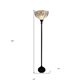 HomeRoots 62in. Torchiere Floor Lamp With Tiffany Glass Shade