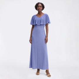 Petite Connected Apparel Sheer Ruffle Overlay Evening Gown