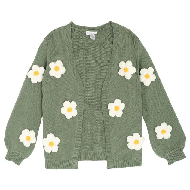 Girls (7-12) Tween Diva 3D Crochet Daisy Knit Cardigan