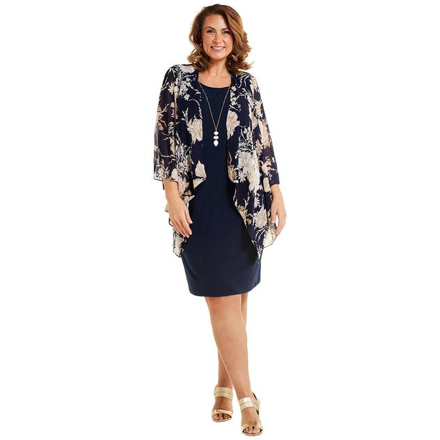 Plus Size Sandra Darren Drape Solid/Floral Jacket Dress