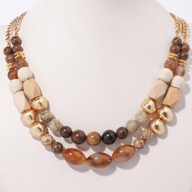 Ashley Cooper™ Multi 2-Row Brown Beaded Necklace