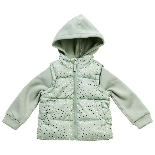 Toddler Girl Pink Platinum® Geometric 2Fer Vest Puffer Coat