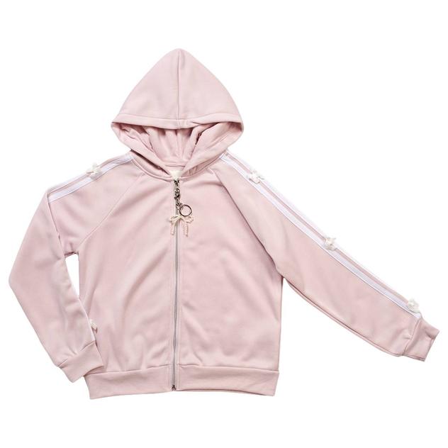 Girls (7-16) No Comment Sport Stripe Bow Sleeve Zip Up Hoodie