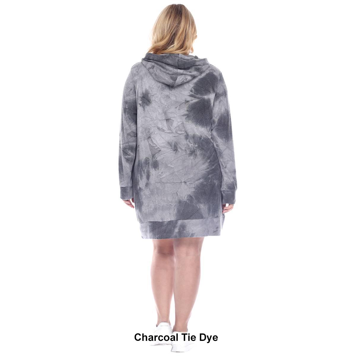 Plus Size White Mark Long Sleeve Hooded Tie Dye Sweatshirt Dress