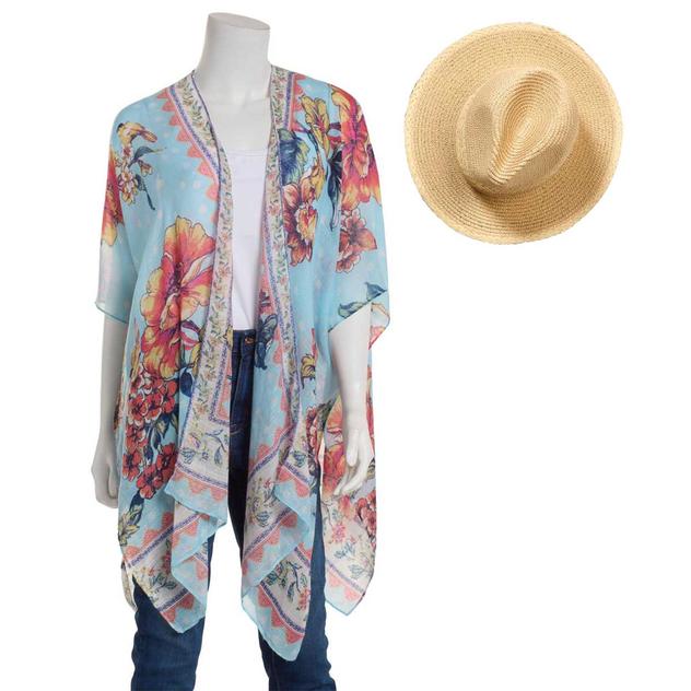 Womens Vince Camuto 2pc. Garden Floral Kimono & Hat Set