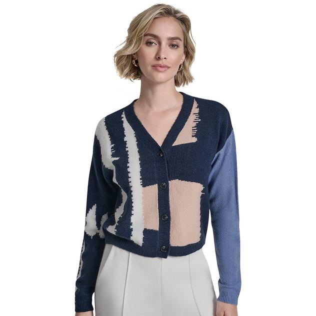 Womens DKNY Sport Long Sleeve Color Block Crop Cardigan