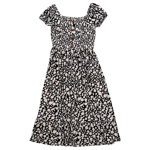 Girls (7-16) Jolie & Joy Short Sleeve Smocked Button Daisy Dress