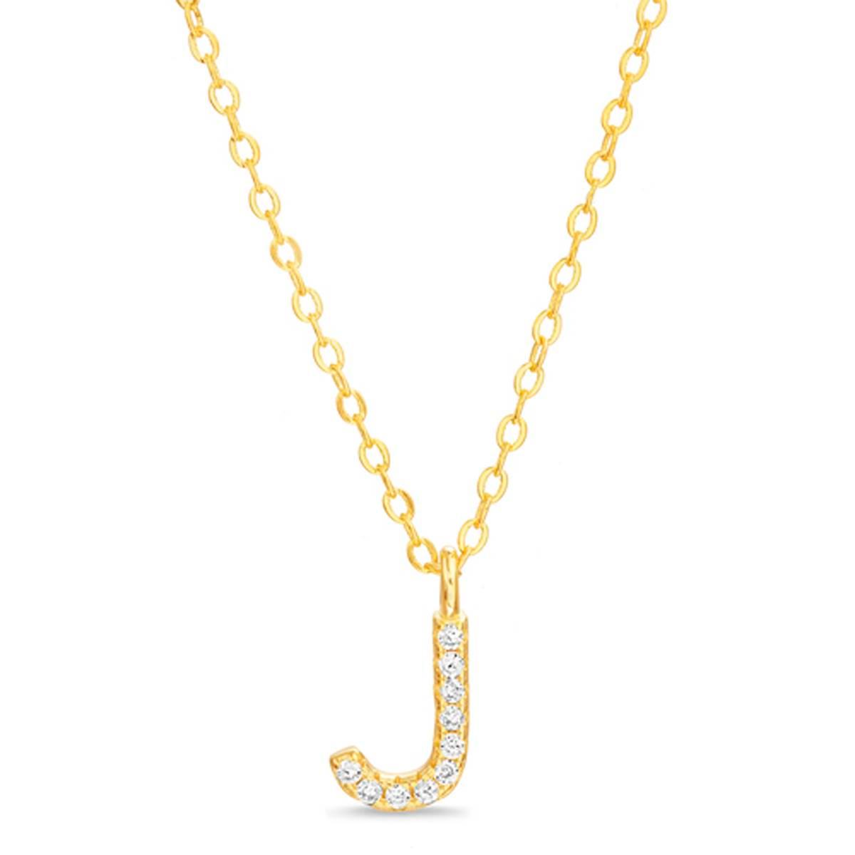 Sterling Silver Gold J Initial Cubic Zirconia Necklace