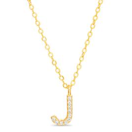 Sterling Silver Gold J Initial Cubic Zirconia Necklace