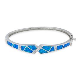 Opal & Cubic Zirconia Sterling Silver Bangle Bracelet