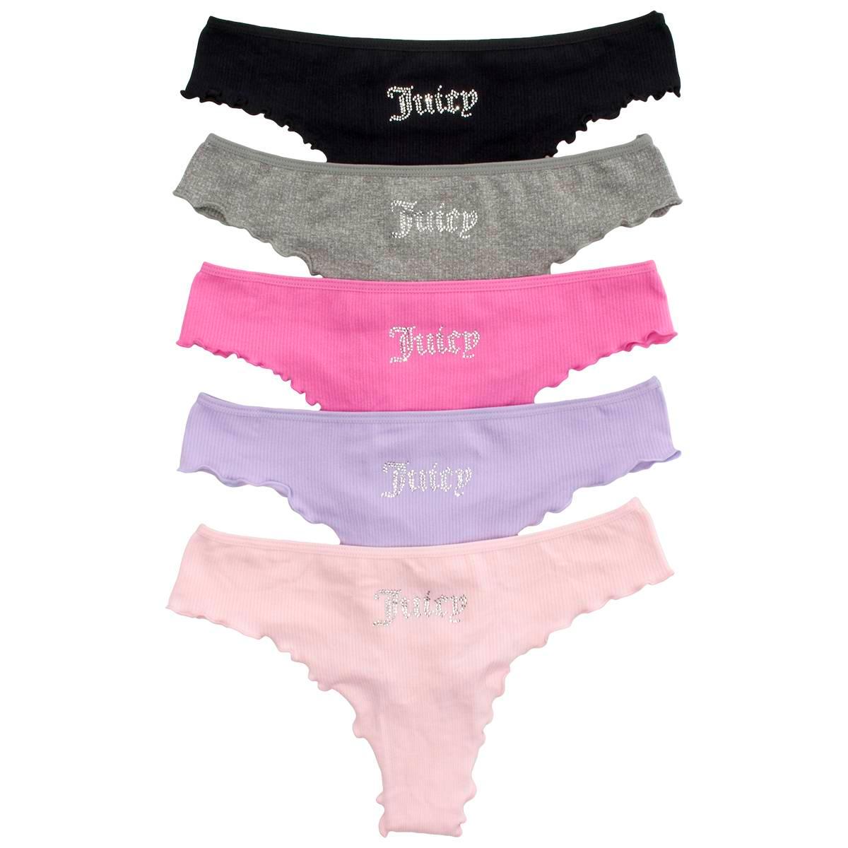 Womens Juicy Couture 5pk Lettuce Edge Thong Panties - JC1589-5PKA
