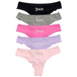 Womens Juicy Couture 5pk Lettuce Edge Thong Panties - JC1589-5PKA