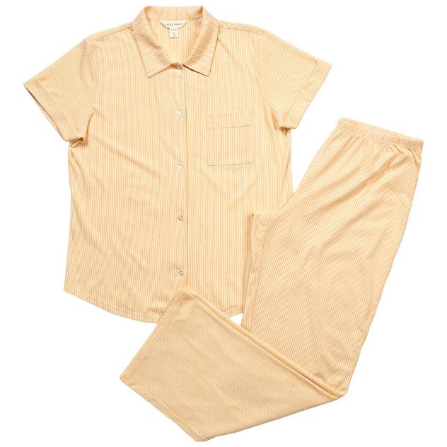 Womens Laura Ashley® Short Sleeve Stripe Boyfriend Pajama Set