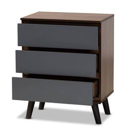 Baxton Studio Roldan Two-Tone Walnut Wood 3-Drawer Bedroom Chest