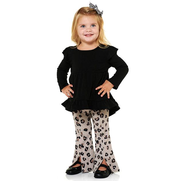 Baby Girl (12-24M) Rare Editions Ruffle Top & Leopard Pants Set