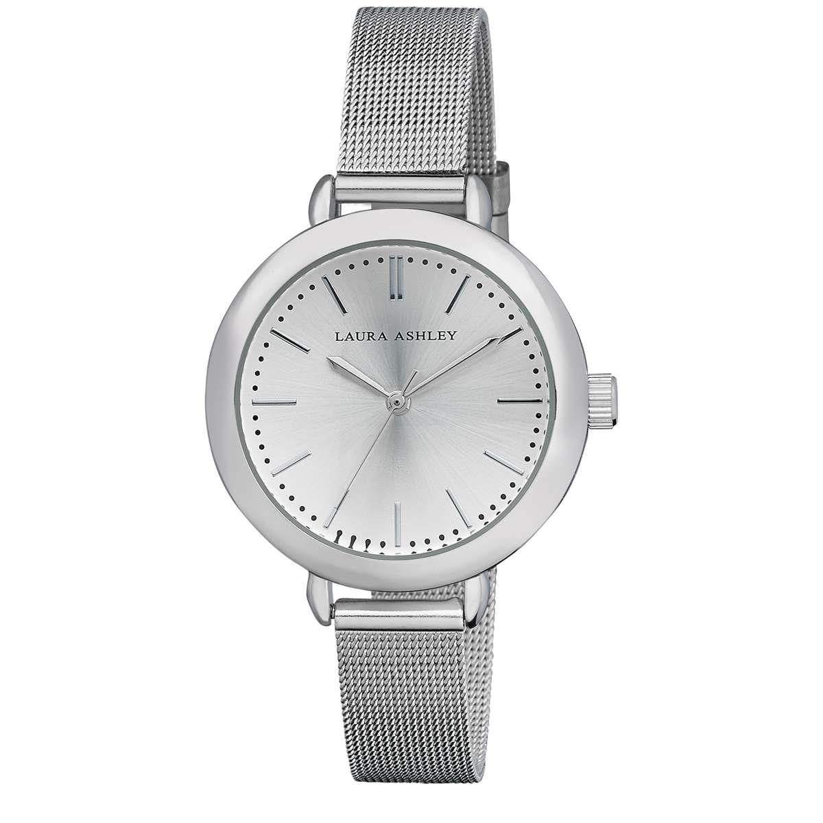 Womens Laura Ashley(R) Silver Mesh Watch LA31026SS
