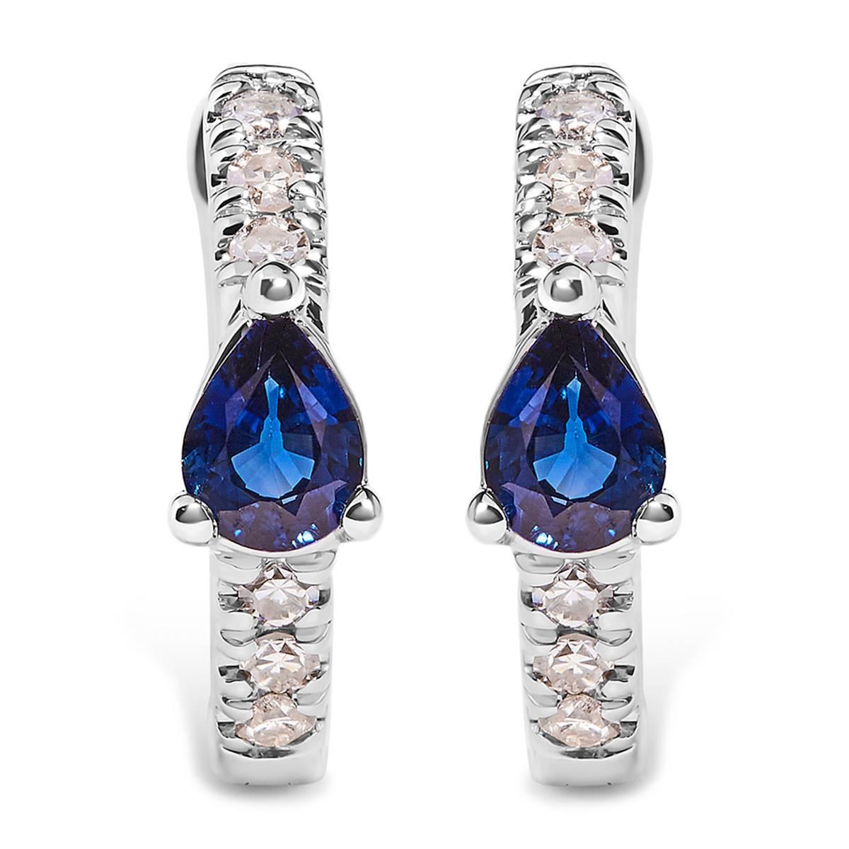 Haus of Brilliance 10kt. White Gold Blue Sapphire Hoop Earrings