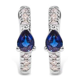 Haus of Brilliance 10kt. White Gold Blue Sapphire Hoop Earrings