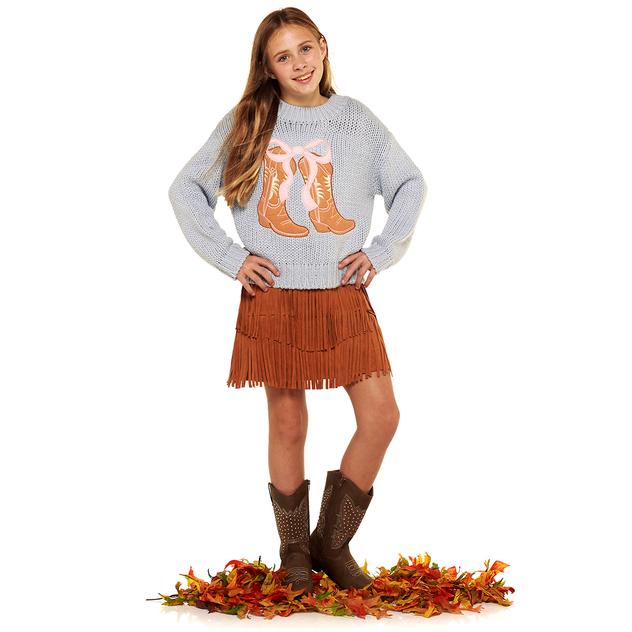 Girls (7-16) Rare Editions Cowgirl Boot Sweater & Fringe Dress