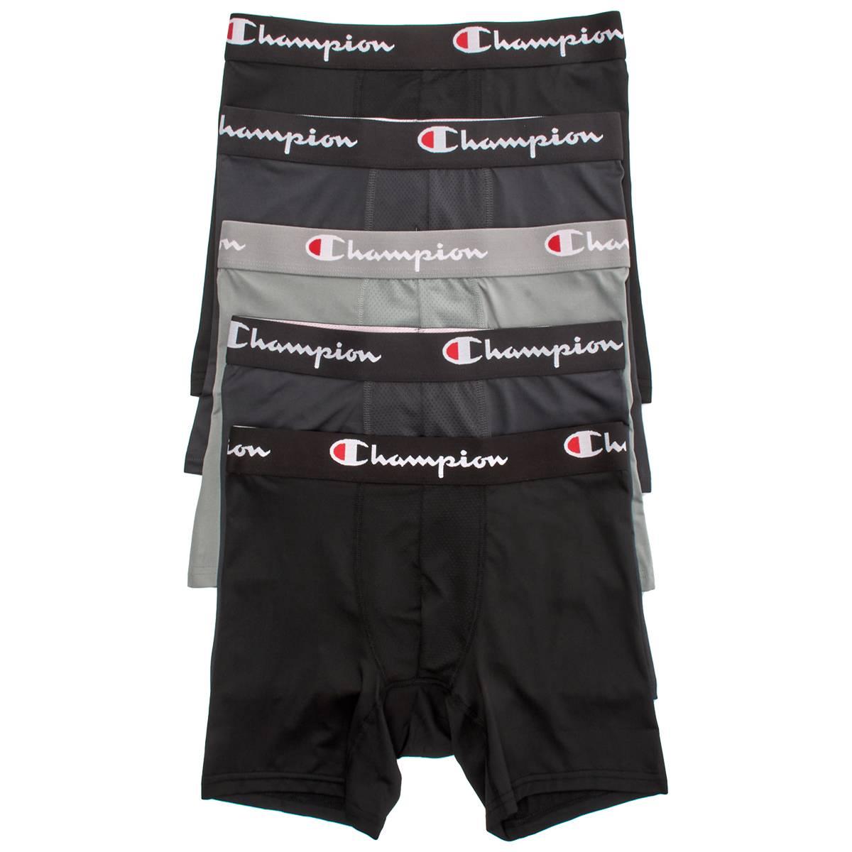 Mens Champion(R) 5pk. Performance Boxer Briefs - Black/Grey