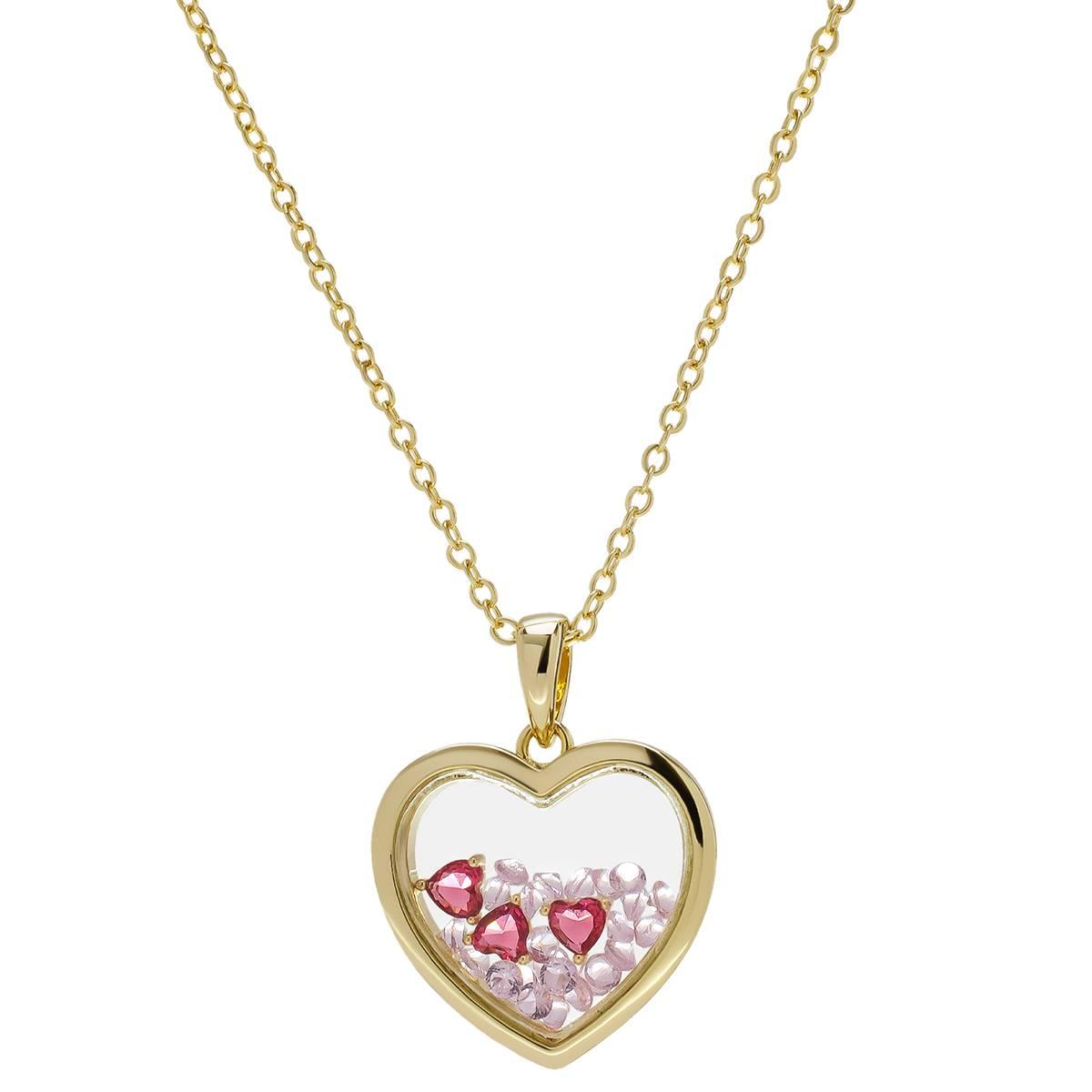 14kt. Gold Plated & Pink CZ Heart Shaker Pendant Necklace