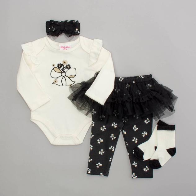 Baby Girl (NB-9M) Little Lass® 4pc. Flower Skeggings Set