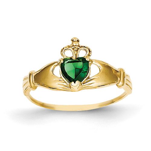 Gold Classics(tm) Green Cubic Zirconia Claddagh Ring