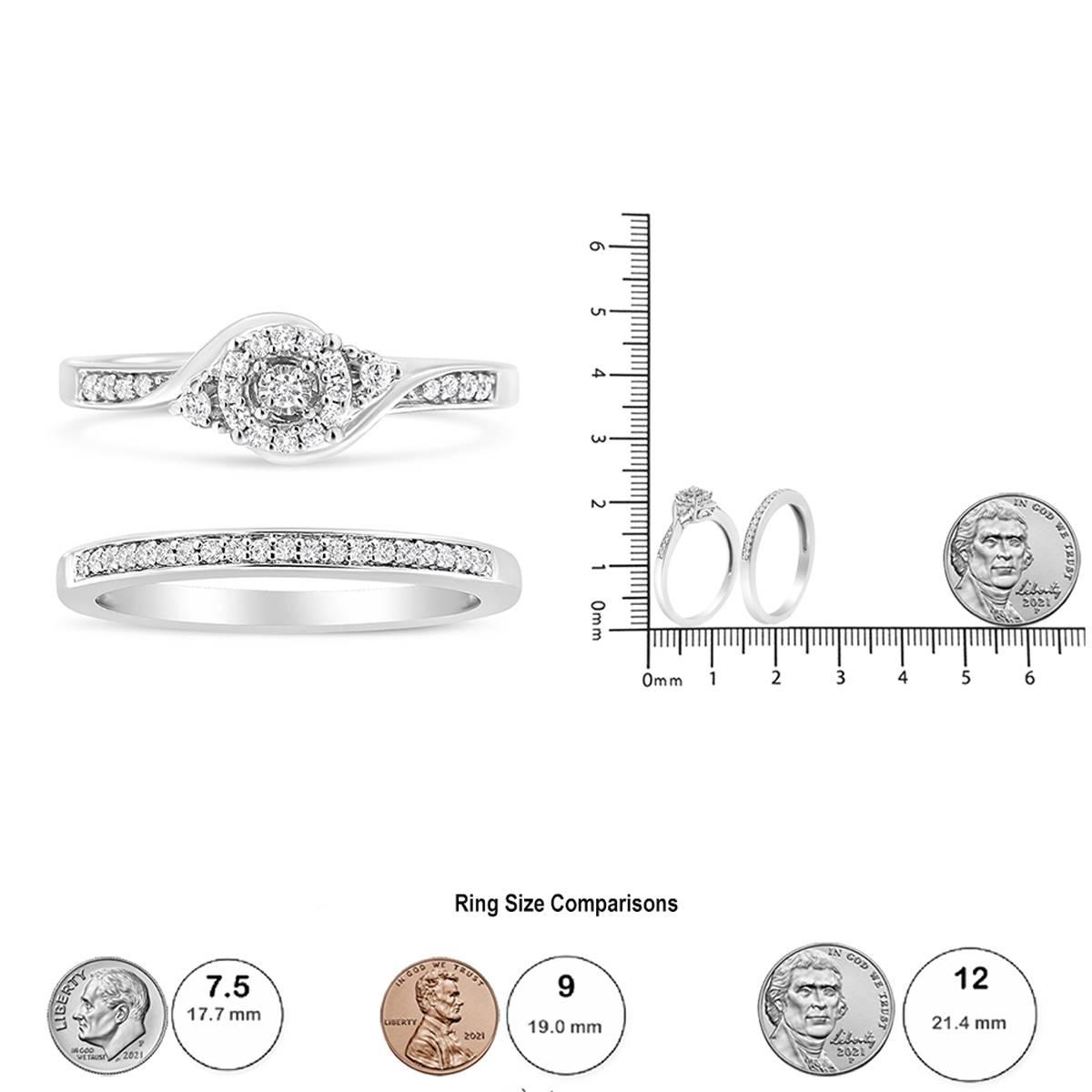 Haus of Brilliance Sterling Silver 1/4ct. Diamond Halo Bridal Set
